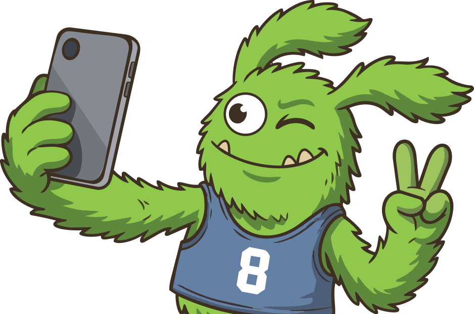 Athios mascot taking a selfie